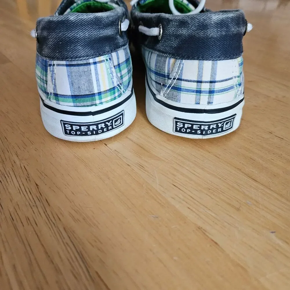 Sperry Top Sider Blue Green Plaid Boat Shoes sz 7.5M